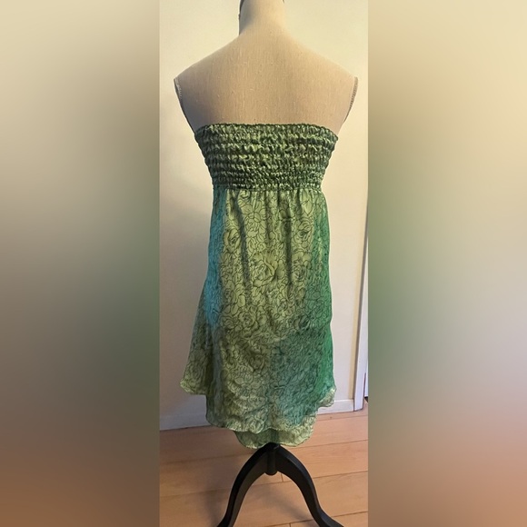 Raw Silk Strapless Midi Dress LARGE Green - Picture 2 of 7
